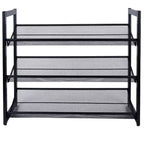 Organize It All 3 Tier Shoe Rack Organizer with Mesh Black: Iron Frame, Holds 12 Pairs, Freestanding, 29" W x 24.4" D x 12" H