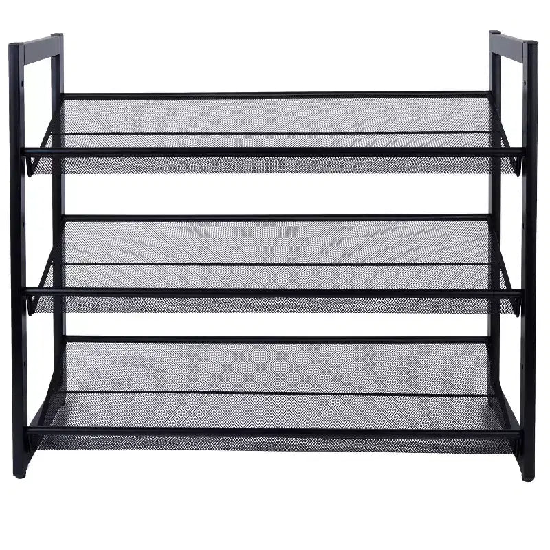 Organize It All 3 Tier Shoe Rack Organizer with Mesh Black: Iron Frame, Holds 12 Pairs, Freestanding, 29" W x 24.4" D x 12" H