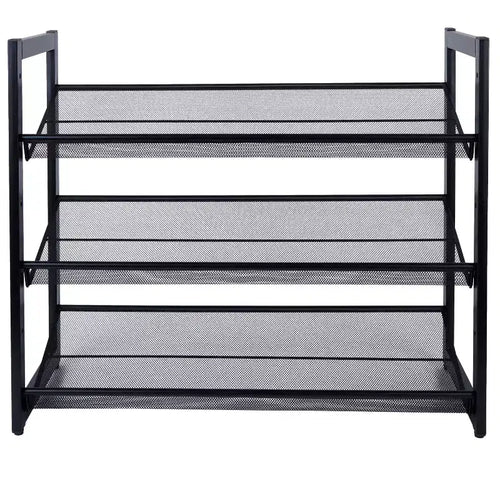 Organize It All 3 Tier Shoe Rack Organizer with Mesh Black: Iron Frame, Holds 12 Pairs, Freestanding, 29" W x 24.4" D x 12" H