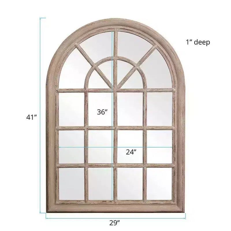41"x29" Wandspiegel im Fenstersprossen-Design, Holzrahmen, Taupe