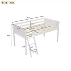 Niedriges Loftbett aus Holz in Twin/Full-Größe mit Leiter