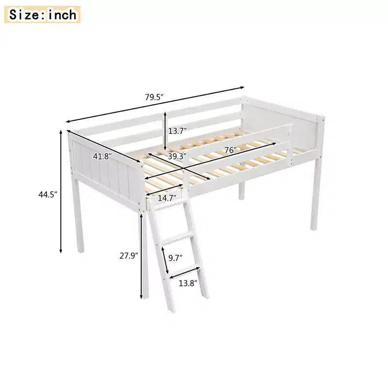 Niedriges Loftbett aus Holz in Twin/Full-Größe mit Leiter