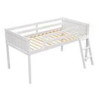 Niedriges Loftbett aus Holz in Twin/Full-Größe mit Leiter