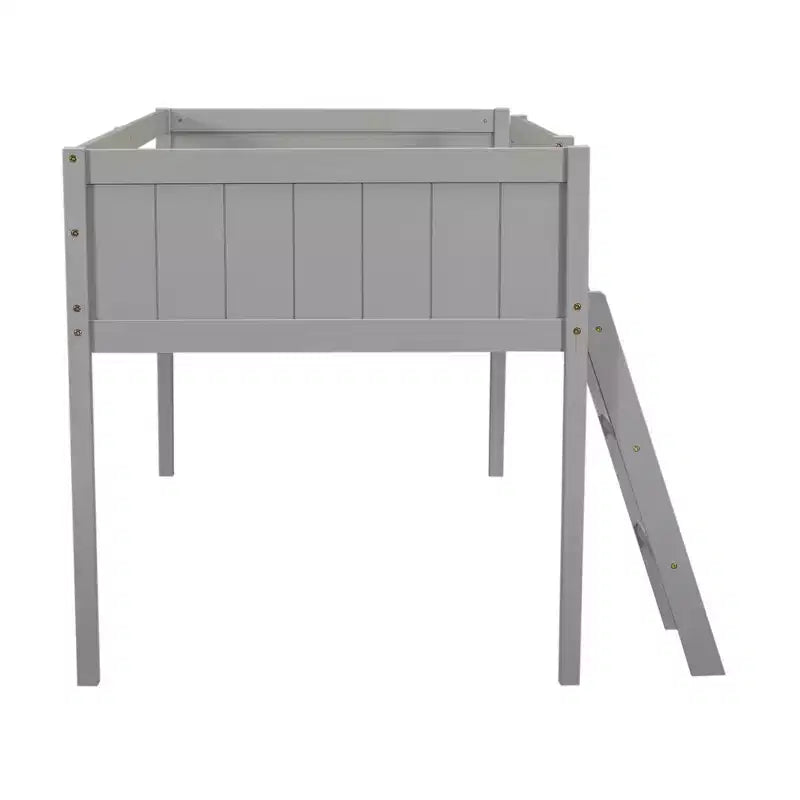 Niedriges Loftbett aus Holz in Twin/Full-Größe mit Leiter