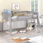 Twin/Full Size Wood Low Loft Bed with Ladder 4O - ModernLuxe