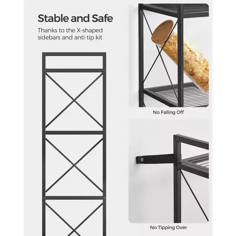 Metallregal, Standregal mit X-förmigen Seitenstreben, dichtmaschige Gitterablagen, 32 x 80 x 112,5 cm, Industriestil, Tintenschwarz