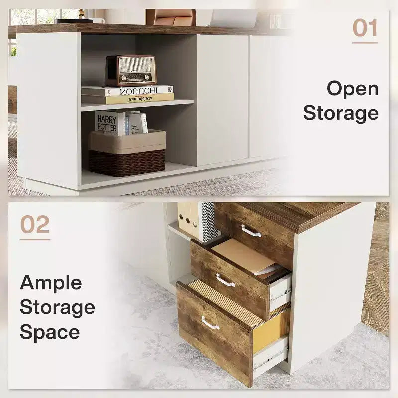 Moderner 78 L-förmiger Chefschreibtisch mit Schubladen und Aktenschrank