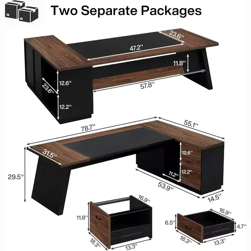 Moderner 78 L-förmiger Chefschreibtisch mit Schubladen und Aktenschrank