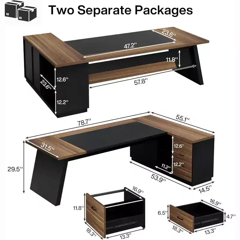 Moderner 78 L-förmiger Chefschreibtisch mit Schubladen und Aktenschrank