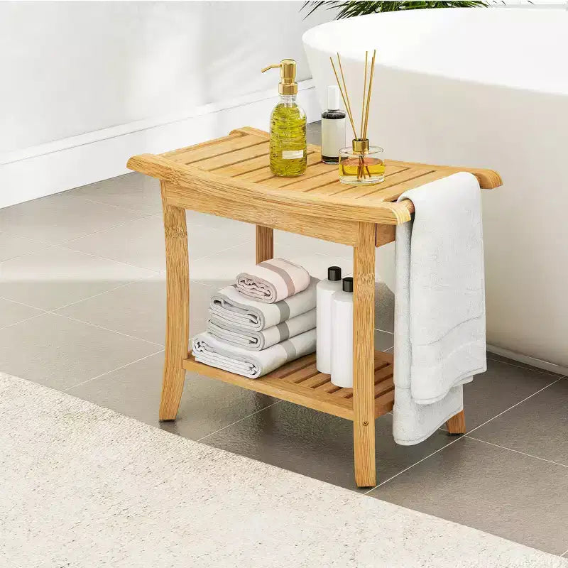 Bambus-Duschhocker mit Ablage, wasserdicht, kg Tragkraft