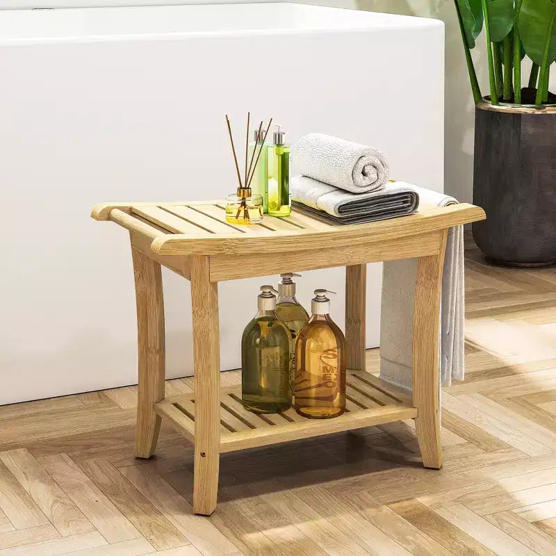 Bambus-Duschhocker mit Ablage, wasserdicht, kg Tragkraft