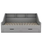 Tagesbett vom Twin- bis zum Kingsize-Format mit USB-Anschlüssen, Bücherregalen und zwei Schubladen, Weiß/Grau