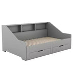 Tagesbett vom Twin- bis zum Kingsize-Format mit USB-Anschlüssen, Bücherregalen und zwei Schubladen, Weiß/Grau