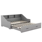 Tagesbett vom Twin- bis zum Kingsize-Format mit USB-Anschlüssen, Bücherregalen und zwei Schubladen, Weiß/Grau