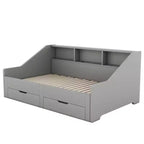 Tagesbett vom Twin- bis zum Kingsize-Format mit USB-Anschlüssen, Bücherregalen und zwei Schubladen, Weiß/Grau