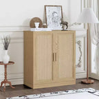 PexFix 36x31x16 Rattan Wood Accent Cabinet with Adjustable Shelf Storage Cabinet Natural