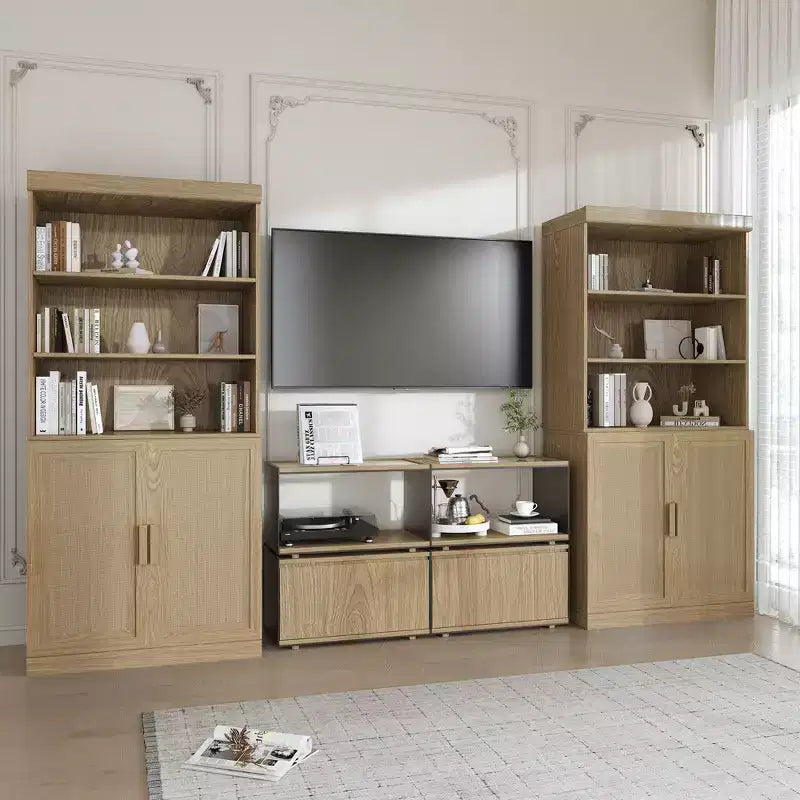 Rattanholz Akzentschrank mit verstellbarem Regal Aufbewahrungsschrank Natur