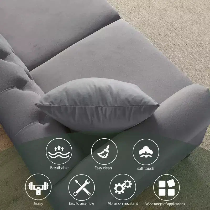 79 Chesterfield Sofa, grauer Samt, für Wohnzimmer, 3-Sitzer-Sofa, getuftete Couch mit gerollten Armlehnen und Nagelköpfen für Wohnzimmer