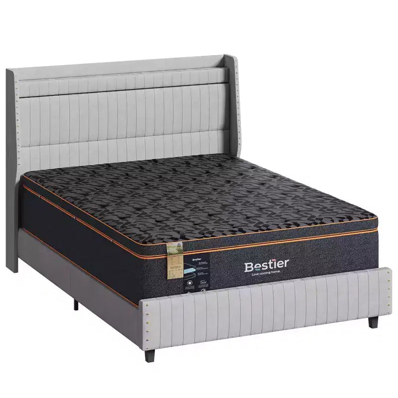 14 Zoll große Queensize-Matratze, kühlende Gel-Memory-Schaum-Matratze in Schwarz, Matratze aus Bio-Wolle, Federkern mit Lordosenstütze für höchsten Komfort
