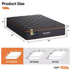 14 Zoll große Queensize-Matratze, kühlende Gel-Memory-Schaum-Matratze in Schwarz, Matratze aus Bio-Wolle, Federkern mit Lordosenstütze für höchsten Komfort
