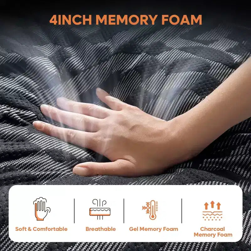 14 Zoll große Queensize-Matratze, kühlende Gel-Memory-Schaum-Matratze in Schwarz, Matratze aus Bio-Wolle, Federkern mit Lordosenstütze für höchsten Komfort