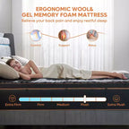 14 Zoll große Queensize-Matratze, kühlende Gel-Memory-Schaum-Matratze in Schwarz, Matratze aus Bio-Wolle, Federkern mit Lordosenstütze für höchsten Komfort