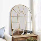 Goldener Gitter-Wandspiegel mit rechtwinkligem Doppelbogen, Eisenkunst-Design