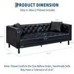 Mid-Century Modern Ledersofa für Wohnzimmer, Chesterfield-Sofa mit tiefen Sitzen und 2 Kissen, 3-Sitzer-Sofa mit geknöpftem Leder