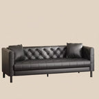 Mid-Century Modern Ledersofa für Wohnzimmer, Chesterfield-Sofa mit tiefen Sitzen und 2 Kissen, 3-Sitzer-Sofa mit geknöpftem Leder