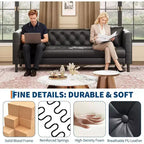 Mid-Century Modern Ledersofa für Wohnzimmer, Chesterfield-Sofa mit tiefen Sitzen und 2 Kissen, 3-Sitzer-Sofa mit geknöpftem Leder