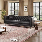 Mid-Century Modern Ledersofa für Wohnzimmer, Chesterfield-Sofa mit tiefen Sitzen und 2 Kissen, 3-Sitzer-Sofa mit geknöpftem Leder