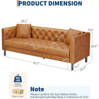 Mid-Century Modern Ledersofa für Wohnzimmer, Chesterfield-Sofa mit tiefen Sitzen und 2 Kissen, 3-Sitzer-Sofa mit geknöpftem Leder