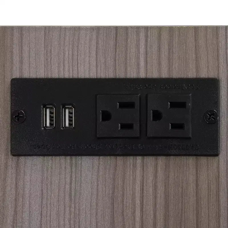 Metall-Plattformbett in voller Größe mit gepolstertem Kopfteil, Ablageflächen, Holz-Aufbewahrungsschrank und USB-Ladeanschlüssen