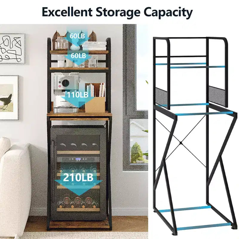Mini-Regal mit Steckdose und Stauraum, Minikühlschrank-Ständer, Mikrowellenständer-Tisch, Barschrank, für Küche, Wohnzimmer, Büro