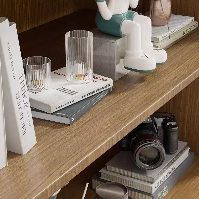 67 Schwarzes Bücherregal mit Vitrine, verstellbaren Einlegeböden und 2 Glastüren für das Wohnzimmer