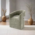 Sessel mit geschwungener Rückenlehne,Drehsessel mit Fußkreuz,Rollen,runder Sitz,neutraler strukturierter Stoff,Loungesessel für Wohnzimmer,Schlafzimmer