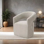 Sessel mit geschwungener Rückenlehne,Drehsessel mit Fußkreuz,Rollen,runder Sitz,neutraler strukturierter Stoff,Loungesessel für Wohnzimmer,Schlafzimmer