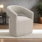 Sessel mit geschwungener Rückenlehne,Drehsessel mit Fußkreuz,Rollen,runder Sitz,neutraler strukturierter Stoff,Loungesessel für Wohnzimmer,Schlafzimmer