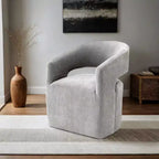 Sessel mit geschwungener Rückenlehne,Drehsessel mit Fußkreuz,Rollen,runder Sitz,neutraler strukturierter Stoff,Loungesessel für Wohnzimmer,Schlafzimmer