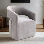 Sessel mit geschwungener Rückenlehne,Drehsessel mit Fußkreuz,Rollen,runder Sitz,neutraler strukturierter Stoff,Loungesessel für Wohnzimmer,Schlafzimmer