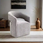 Sessel mit geschwungener Rückenlehne,Drehsessel mit Fußkreuz,Rollen,runder Sitz,neutraler strukturierter Stoff,Loungesessel für Wohnzimmer,Schlafzimmer