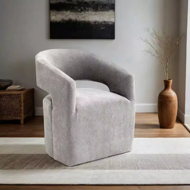 Sessel mit geschwungener Rückenlehne,Drehsessel mit Fußkreuz,Rollen,runder Sitz,neutraler strukturierter Stoff,Loungesessel für Wohnzimmer,Schlafzimmer