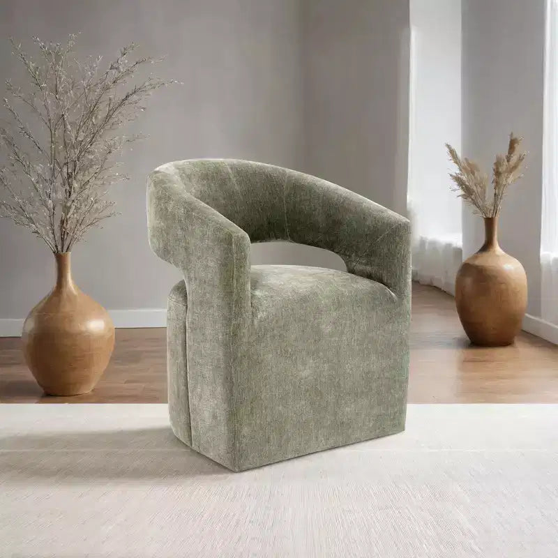 Sessel mit geschwungener Rückenlehne,Drehsessel mit Fußkreuz,Rollen,runder Sitz,neutraler strukturierter Stoff,Loungesessel für Wohnzimmer,Schlafzimmer