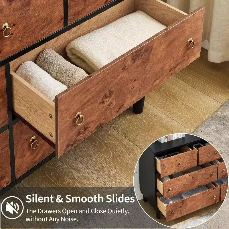 Kommode für Schlafzimmer, 54 Zoll breite moderne Schubladenkommode mit Vintage-Kreisgriff und gebogenem Profil-Design, Holzkommode für Wohnzimmer, Flur