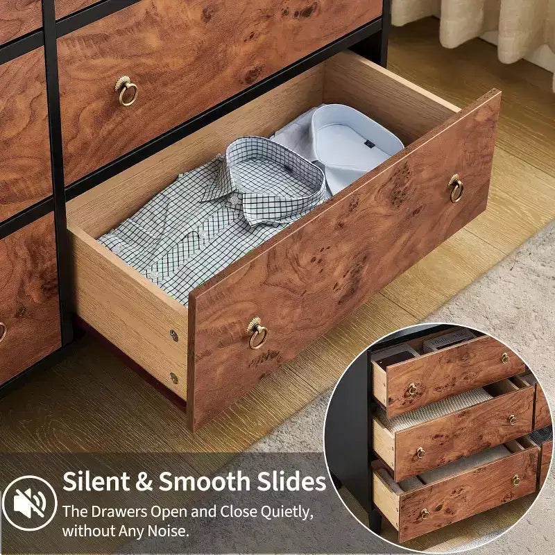 Kommode für Schlafzimmer, 54 Zoll breite moderne Schubladenkommode mit Vintage-Kreisgriff und gebogenem Profil-Design, Holzkommode für Wohnzimmer, Flur