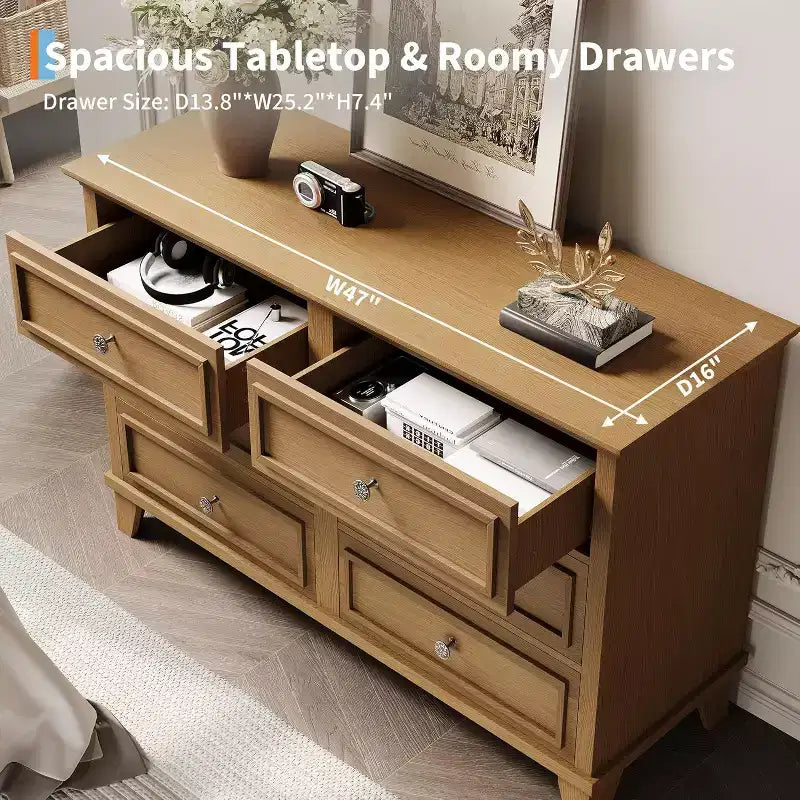 6-Schubladen-Kommode, Aufbewahrungsschrank aus Holz mit Schubladen, große, breite Kommode als TV-Ständer, moderne Schubladenorganizer für Schlafzimmer, Wohnzimmer, Flur, Eingangsbereich