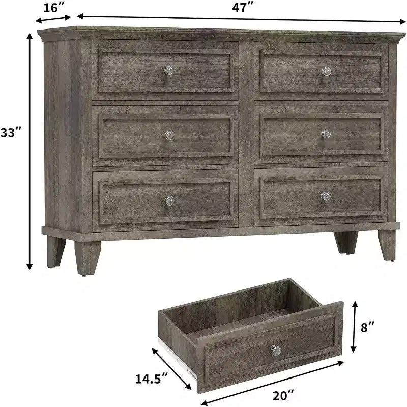 6-Schubladen-Kommode, Aufbewahrungsschrank aus Holz mit Schubladen, große, breite Kommode als TV-Ständer, moderne Schubladenorganizer für Schlafzimmer, Wohnzimmer, Flur, Eingangsbereich