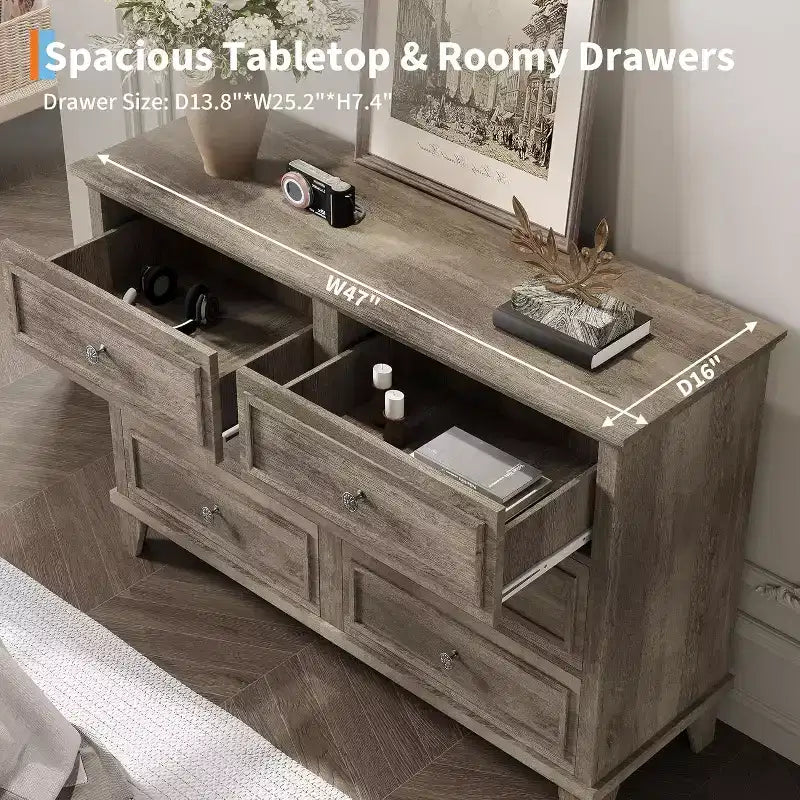 6-Schubladen-Kommode, Aufbewahrungsschrank aus Holz mit Schubladen, große, breite Kommode als TV-Ständer, moderne Schubladenorganizer für Schlafzimmer, Wohnzimmer, Flur, Eingangsbereich