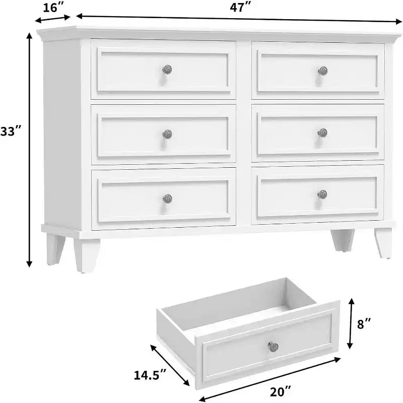 6-Schubladen-Kommode, Aufbewahrungsschrank aus Holz mit Schubladen, große, breite Kommode als TV-Ständer, moderne Schubladenorganizer für Schlafzimmer, Wohnzimmer, Flur, Eingangsbereich