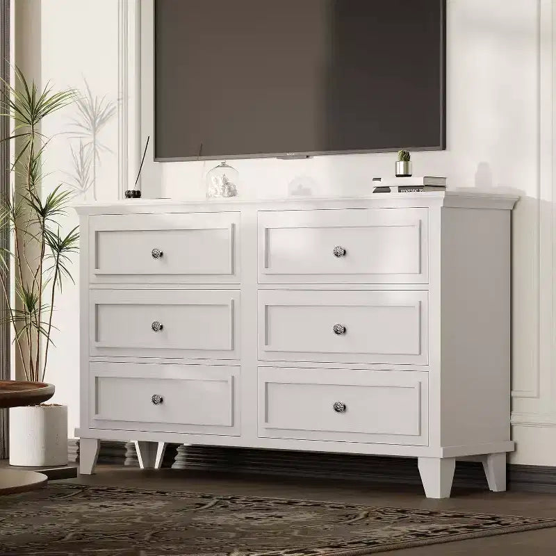 6-Schubladen-Kommode, Aufbewahrungsschrank aus Holz mit Schubladen, große, breite Kommode als TV-Ständer, moderne Schubladenorganizer für Schlafzimmer, Wohnzimmer, Flur, Eingangsbereich